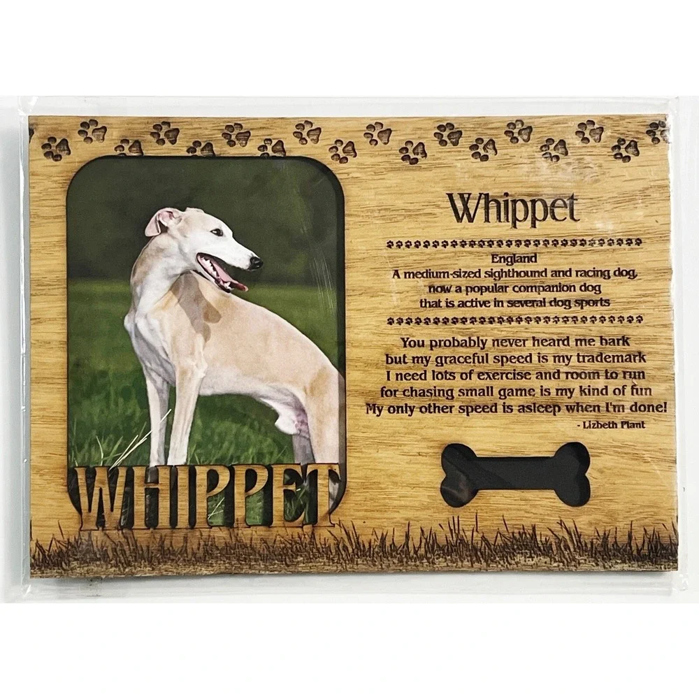 WHIPPET Dog Profile Laser Engraved Wood Picture Frame Magnet‎